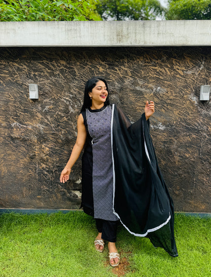 Premium Cotton 3 piece Set ( Sleevless ) A- 1586