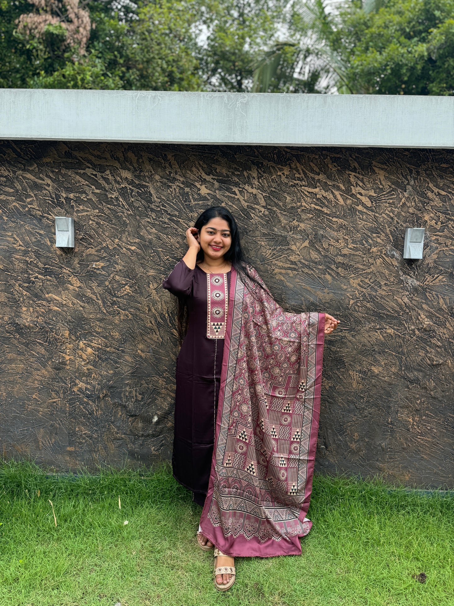 Khajji Modal Silk Suit with Ajrakh Print Dupatta - A1442