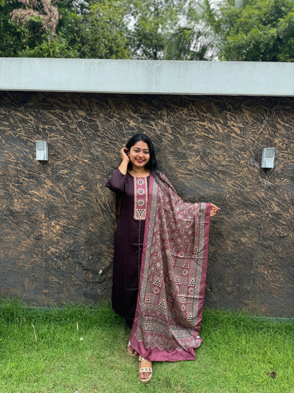 Khajji Modal Silk Suit with Ajrakh Print Dupatta - A1442