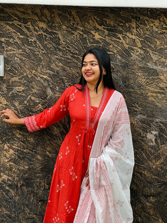 Brick Red Anarkali Set - A1482