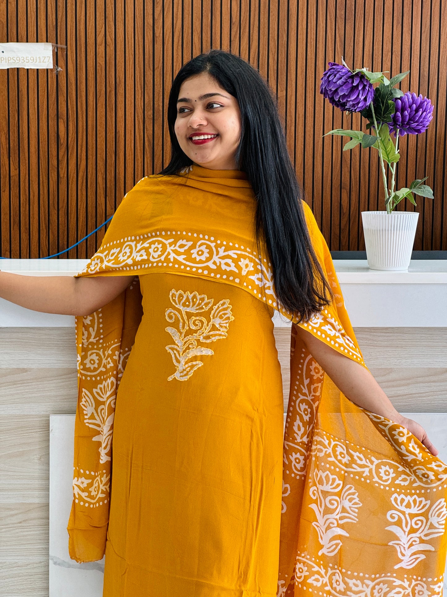 Batik Print | Georgette Fabric | Premium Unstitched Churidar Material A1749