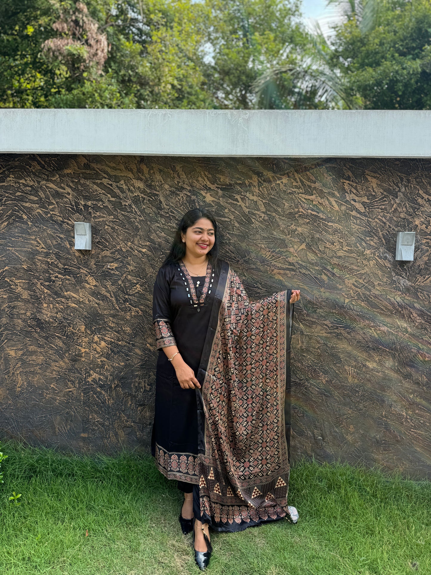 Modal Silk Churidar With Ajrakk print Dupatta - A1404