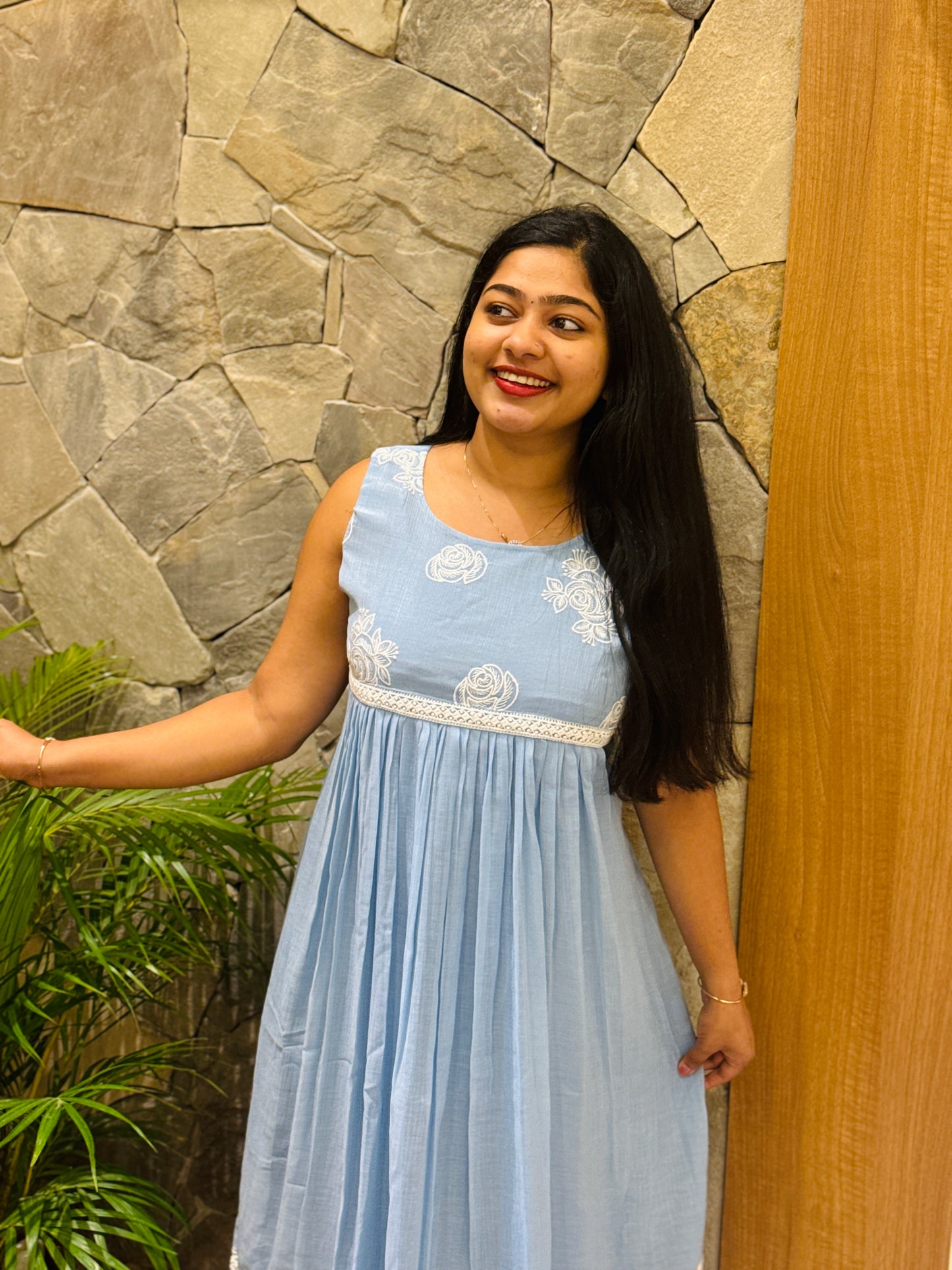 Powder Blue & Lavender Shade Sleeveless Frock ✨A1946