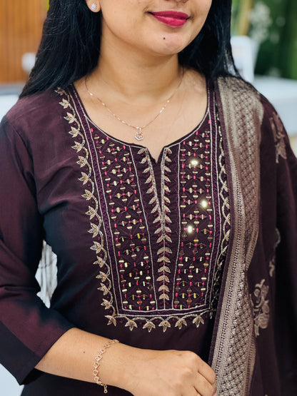 Premium Silk Top with Intricate Handwork & Banarasi Dupatta- A1360