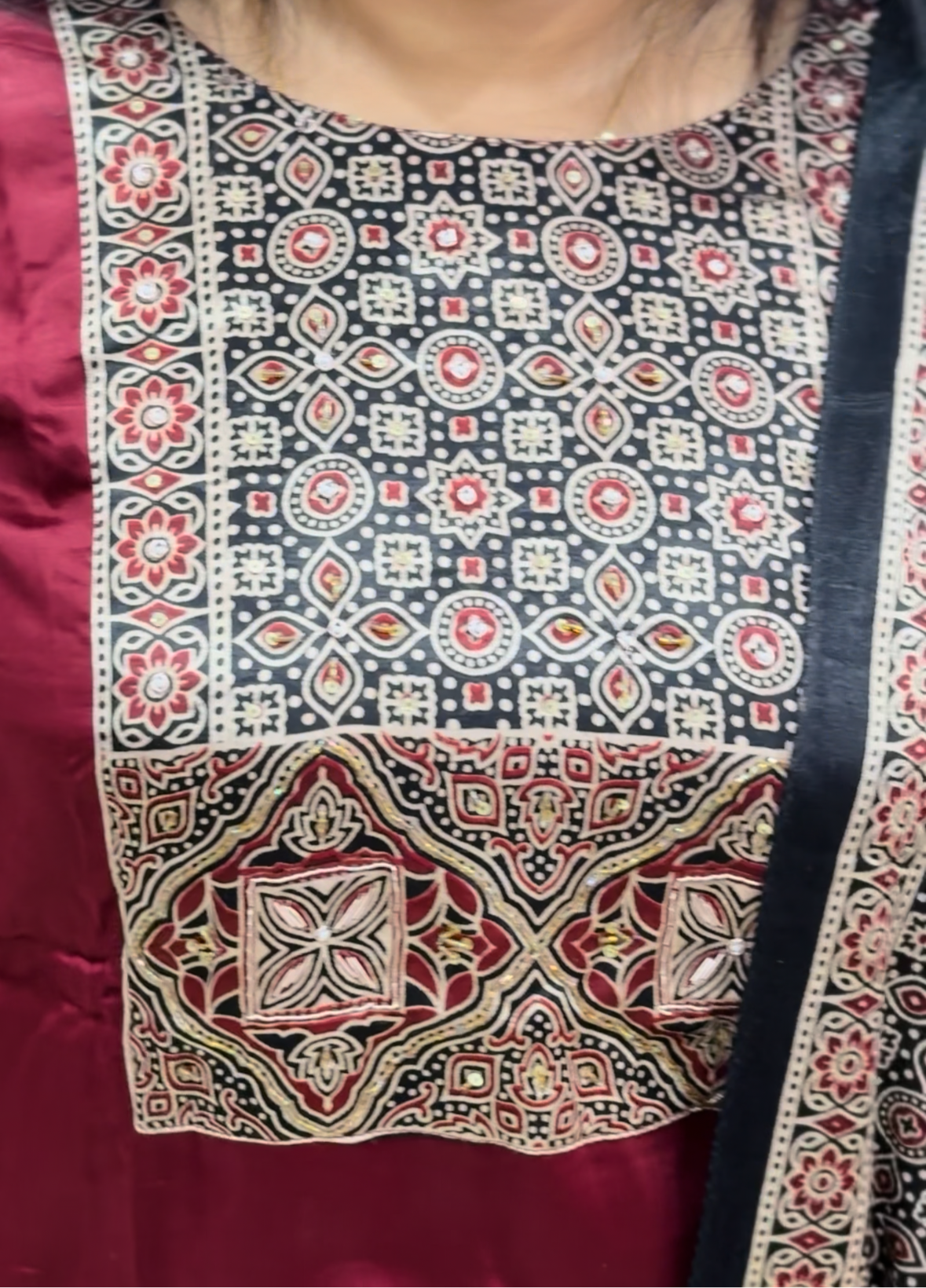 Maroon Modal Silk Set with Ajrak Dupatta – A1316