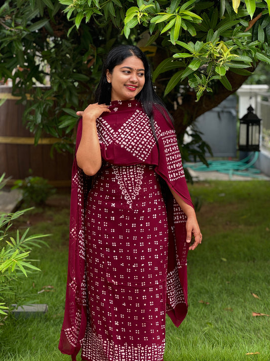 Viscose Georgette Batik Print Unstitched Churidar Material- A1372