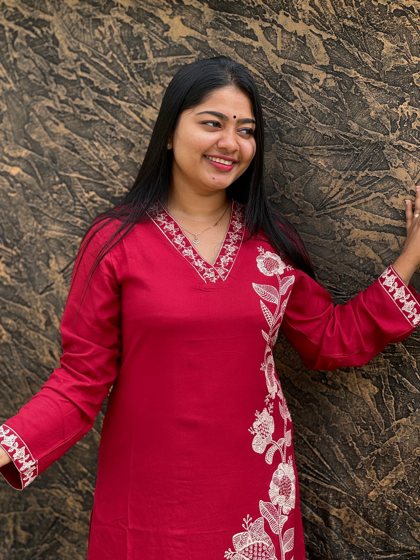 Soft Cotton Cordset In a rich Maroon shade - A1444