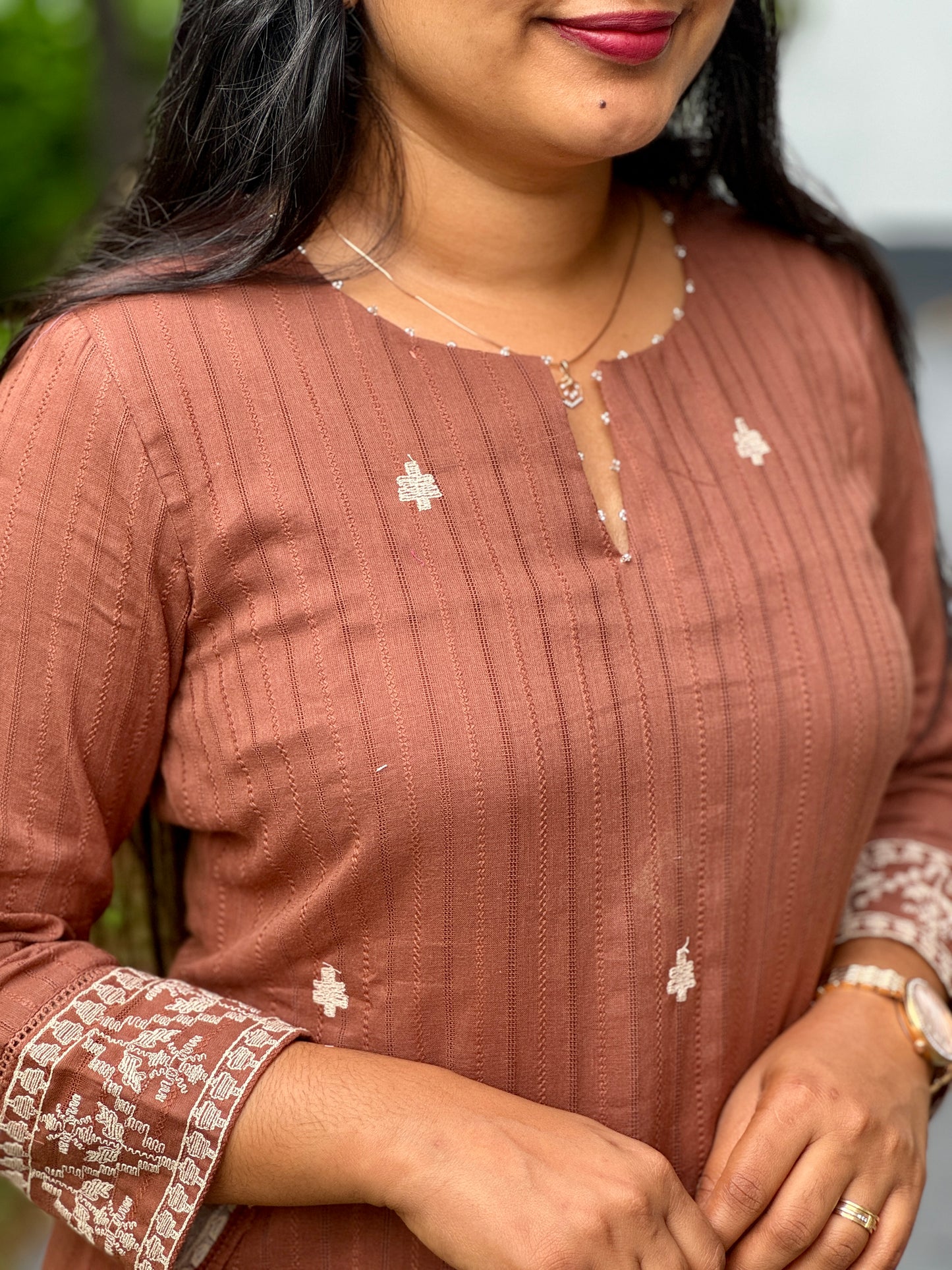 Brown Cordset Embroidered Elegance in Every Thread - A1417