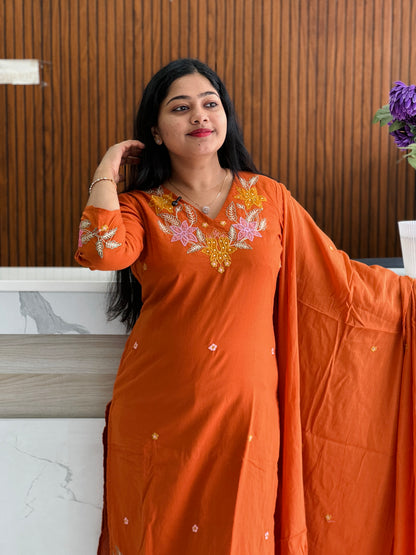 Brown & Orange Elegance Mul  Cotton 3ps ✨A1961