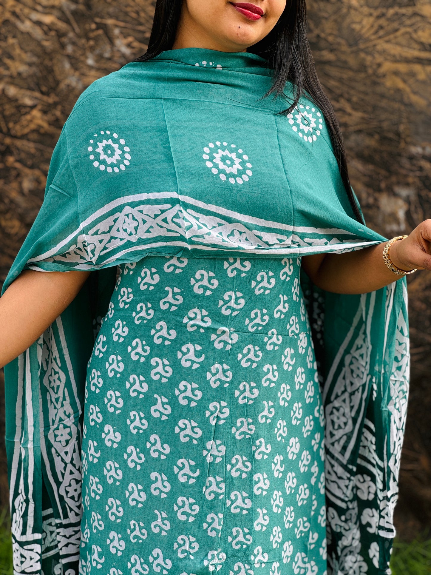Georgette Batik PrintDouble Shade Unstitched Churidar Material A - 1503