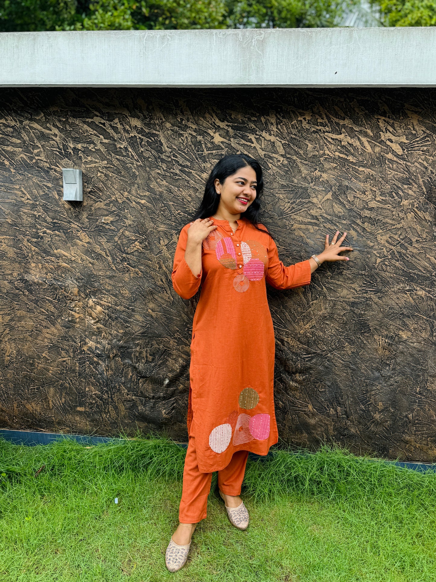 Brick red cord set in premium khadi cotton – soft, breathable, and perfect for all-day wear. A1246