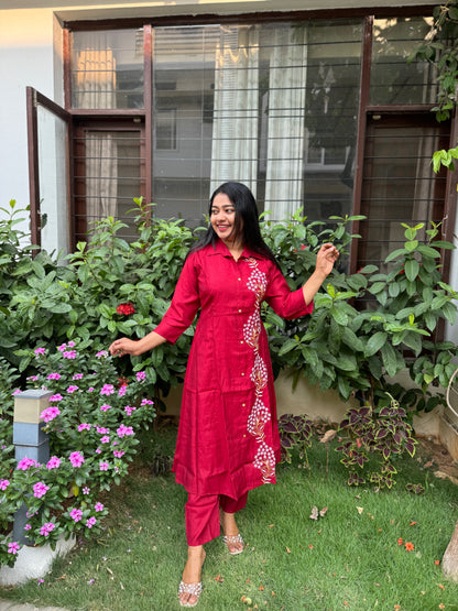 Red 2 piece Cotton Co-ord Set-A1315