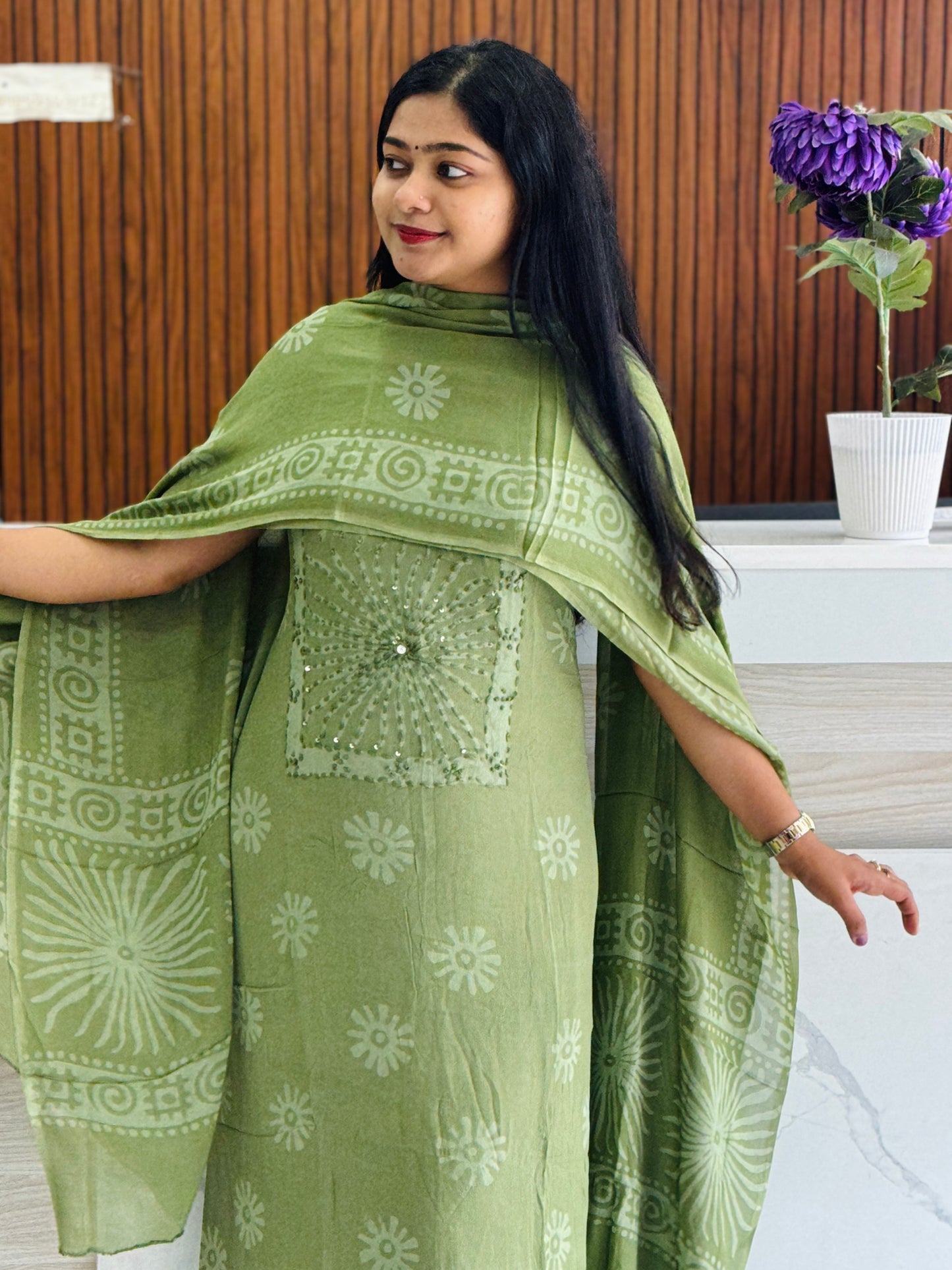 Batik Print | Georgette Fabric | Premium Unstitched Churidar Material A1947