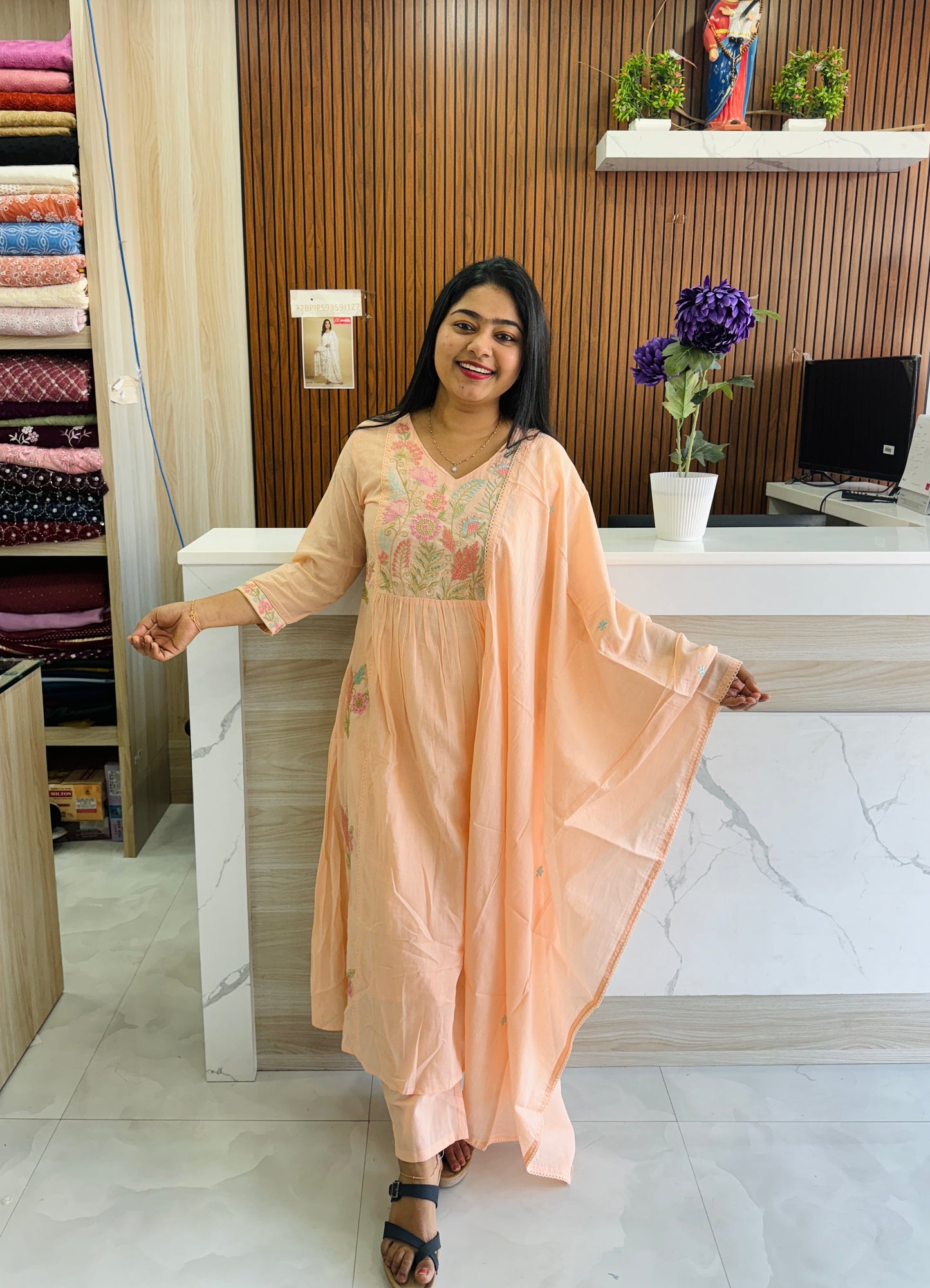 Skyblue & Peach Mulcotton Set A1764