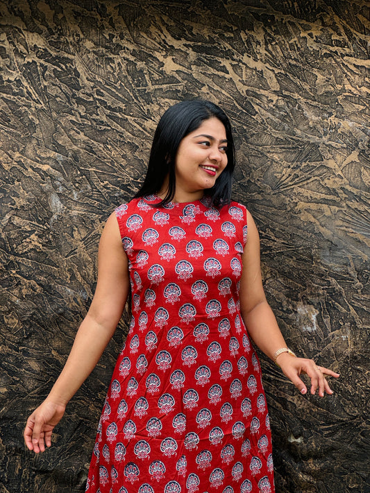 Sleev less Block Print Cordset Daily Wear A- 1498