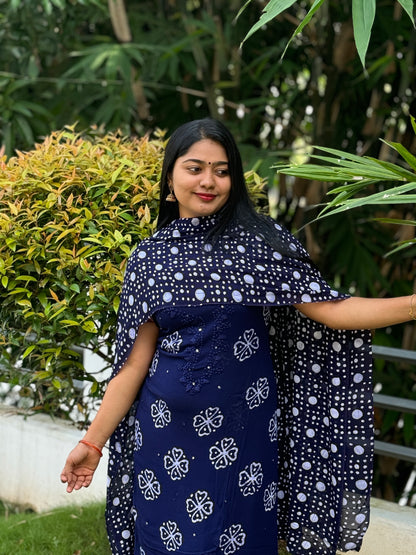 Batik Print | Georgette Fabric | Unstitched Churidar Material A1614