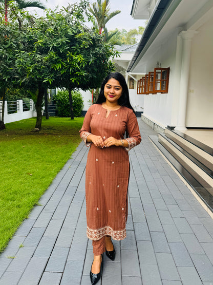 Brown Cordset Embroidered Elegance in Every Thread - A1417