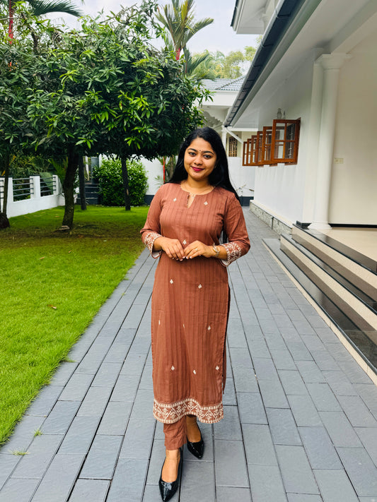 Brown Cordset Embroidered Elegance in Every Thread - A1417