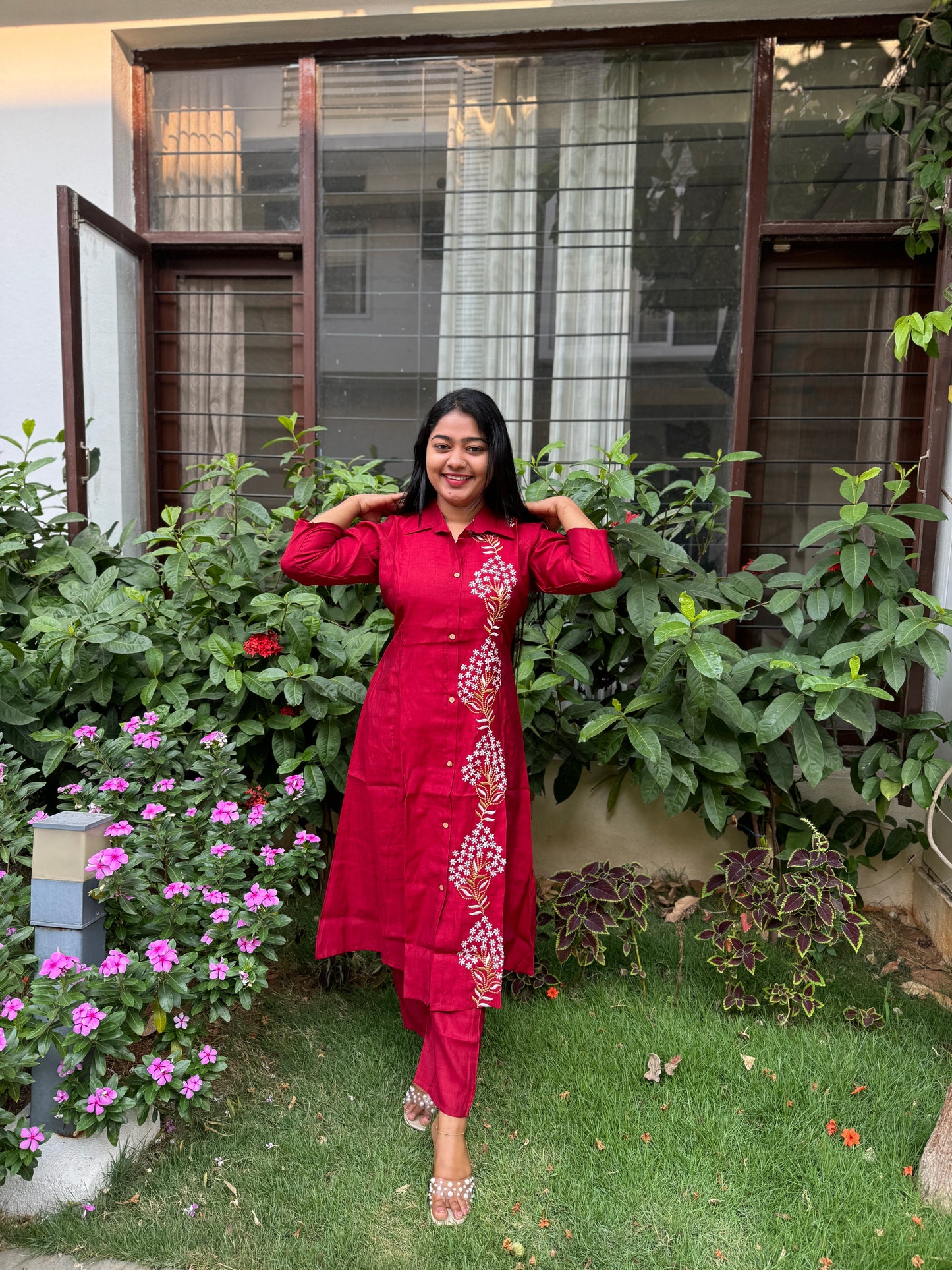 Red 2 piece Cotton Co-ord Set-A1315