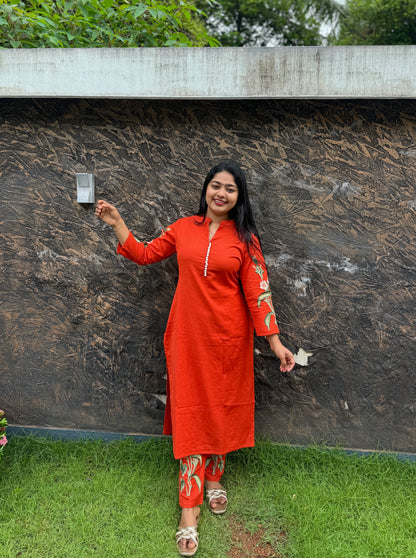 Elegant Orange Flex Cotton Set ✨ A- 1591