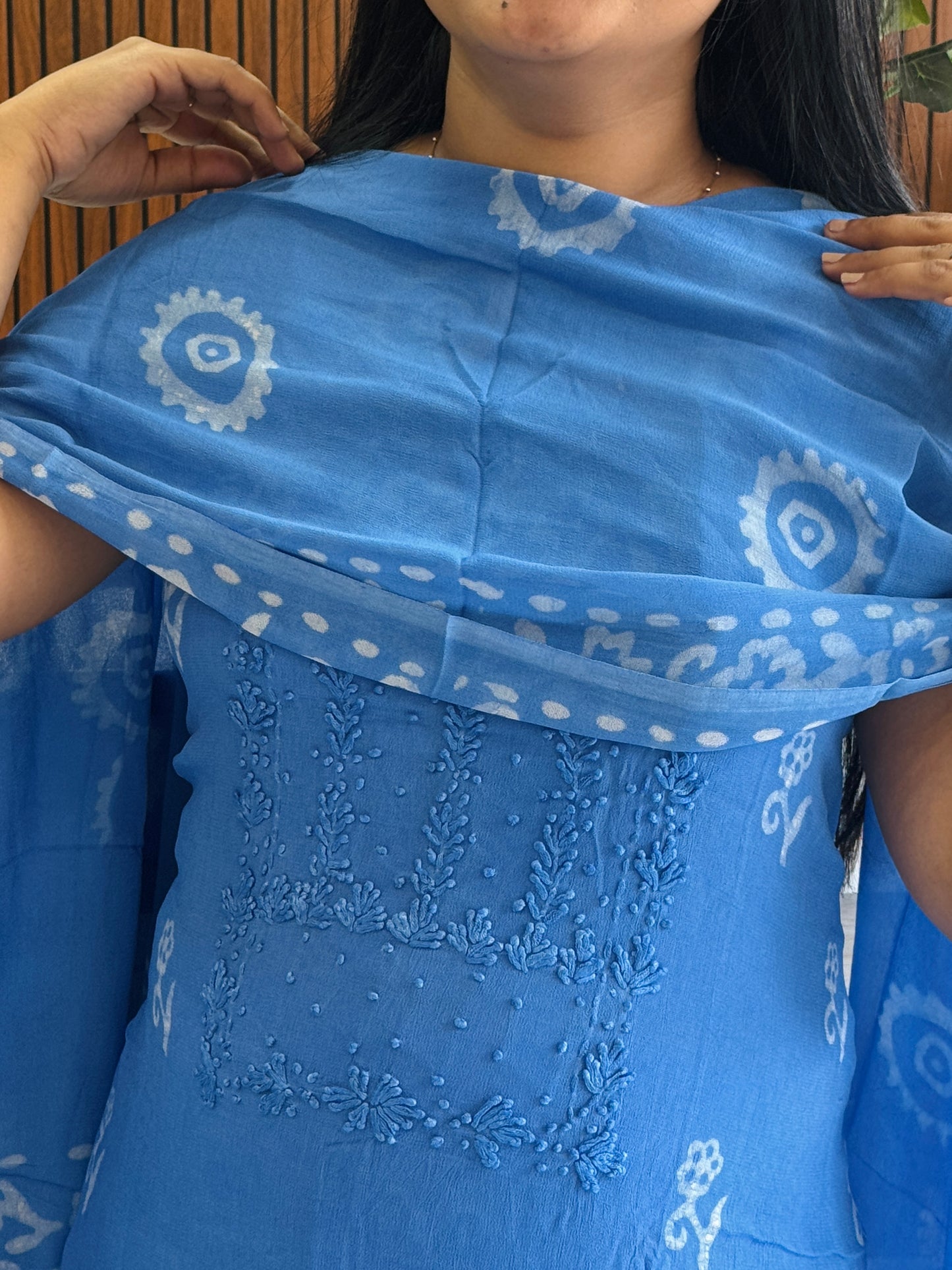 Blue | Batik Print | Georgette Fabric | Premium Unstitched Churidar Material A1976