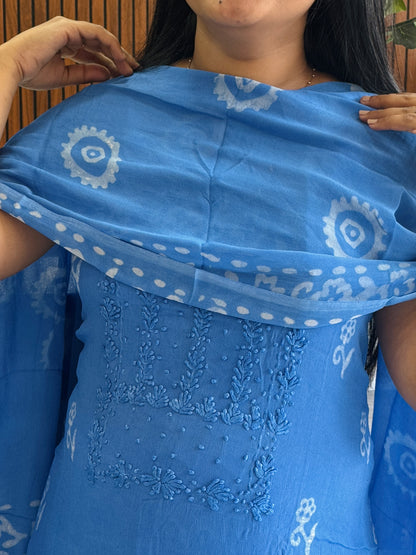 Blue | Batik Print | Georgette Fabric | Premium Unstitched Churidar Material A1976