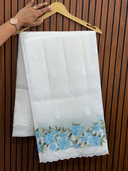 Net cotta saree with Cross Stich Boarders - A 1348