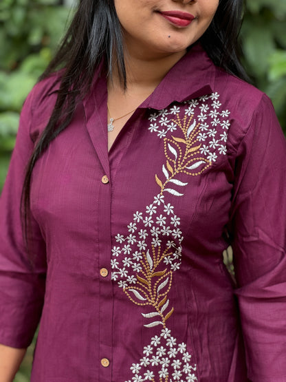 Wine shade 2 piece Cotton Co-ord Set-A1315