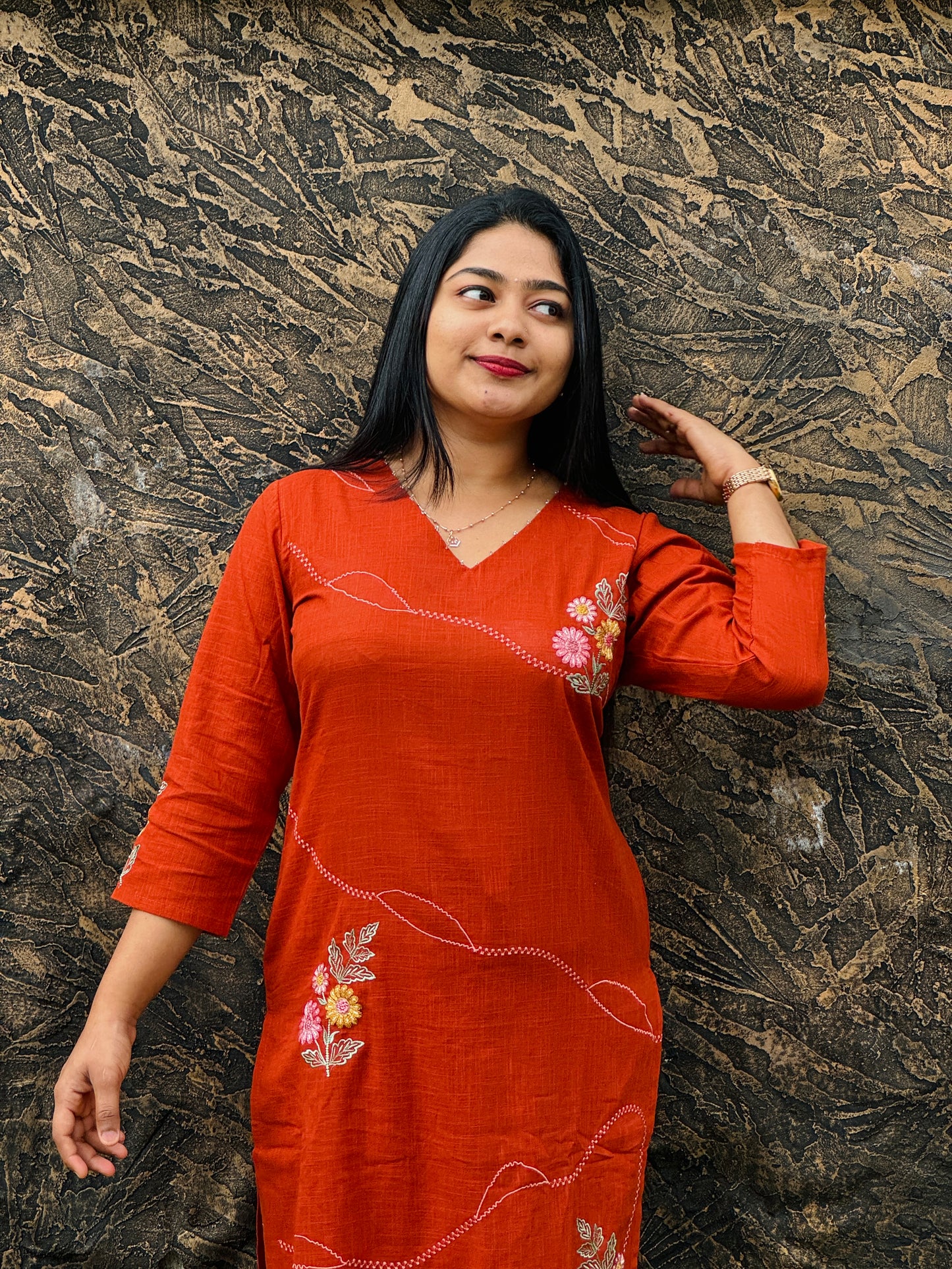 Brick Red & Parrot Green Cordset Crafted in breathable khadi cotton-A1489