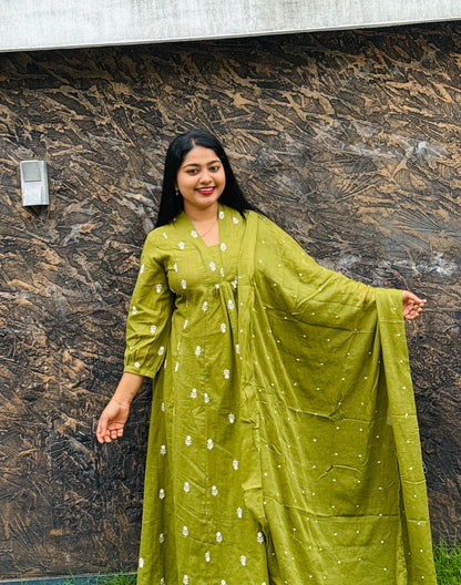 Pure cotton 3 piece Salwar set Orange & Green  A 1599