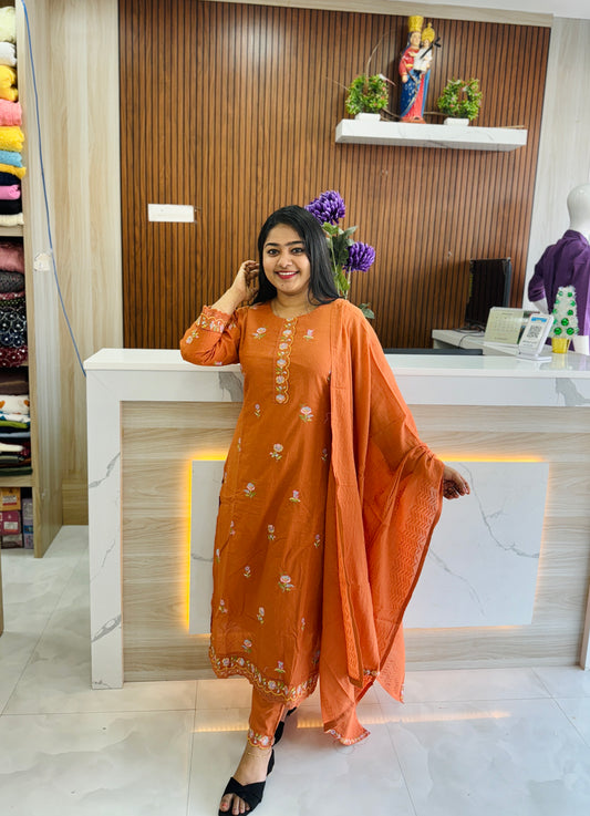 Premium Mul Mul Cotton 3 Piece Orange Color   A1680