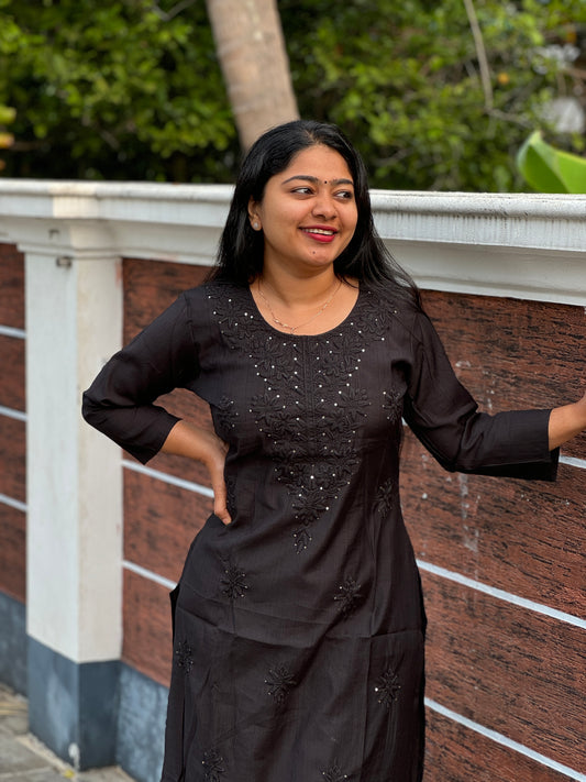 Chikankari Charm in Purple & Black-A1377