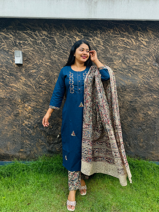 Kalankari Cotton Set 💙💛- A1412