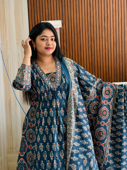 Elegant Ajrak Anarkali Set ✨A1719