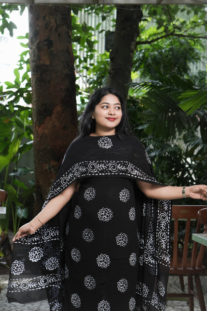 Black Georgette Unstitched Churidar Material - A 2000