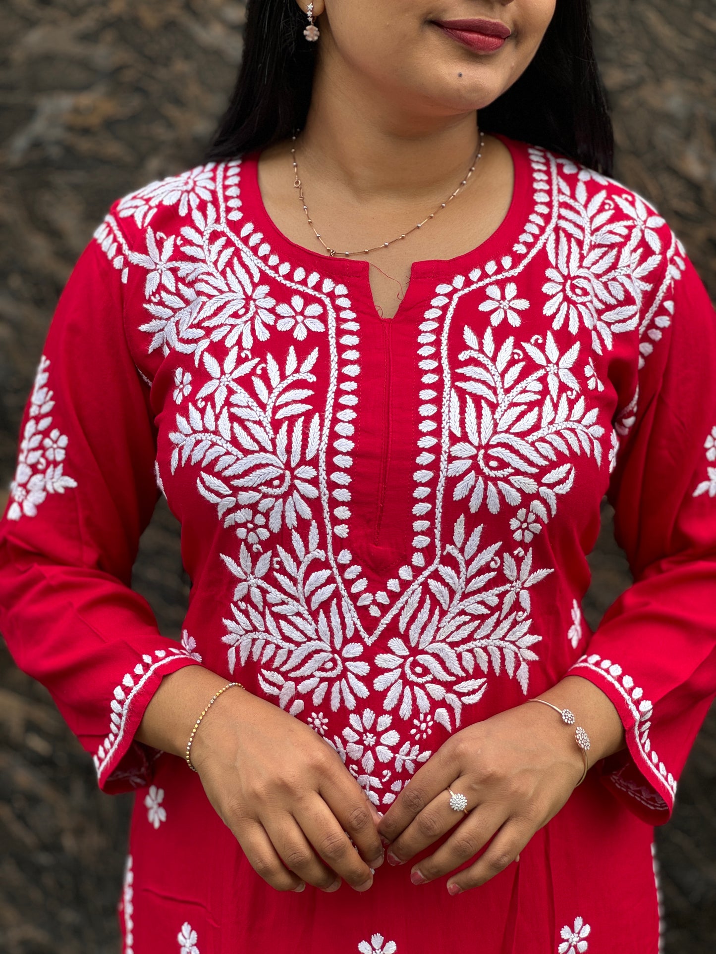 Red & Brown Chikankari Cordset