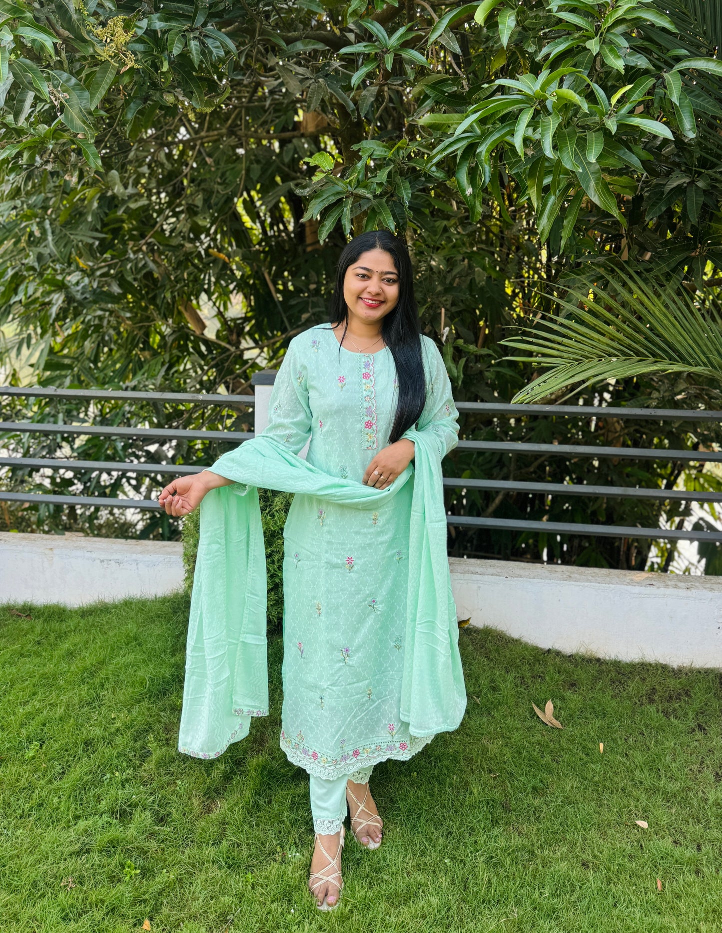 Premium Mul Mul Cotton 3 Piece ( Mint Green )