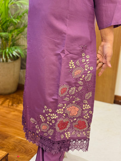 Purple & Green Chanderi Silk 3-Piece Set A1943
