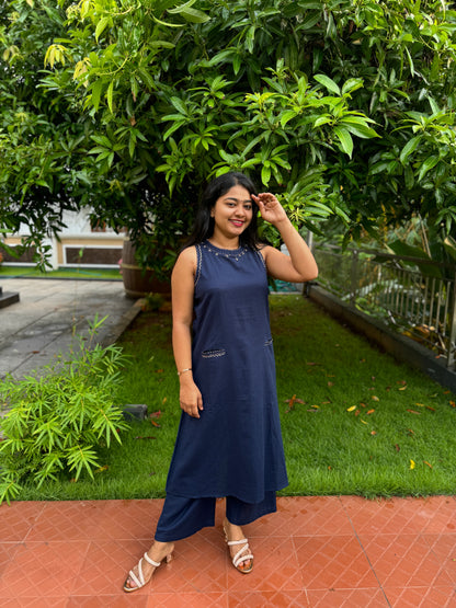 Elegant Sleeve less Khadi Cotton 2 piece Co-ord Set-A1330