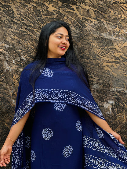 Blue  Georgette Unstitched Churidar Material A - 1513