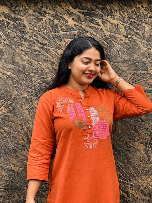 Brick red cord set in premium khadi cotton – soft, breathable, and perfect for all-day wear. A1246