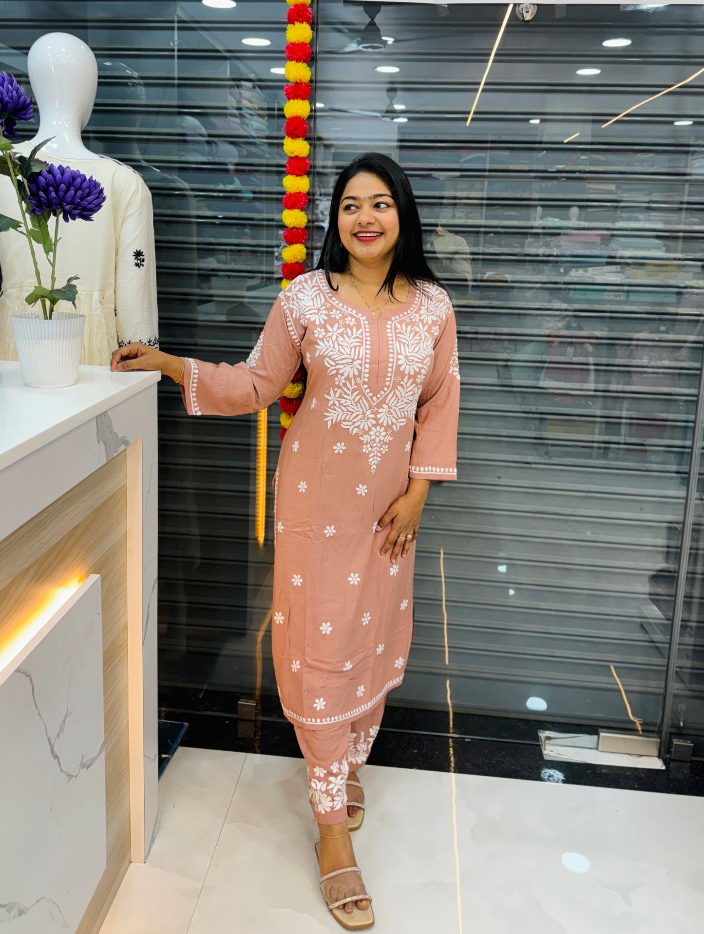 Peach Chikankari Cordset A- 1543