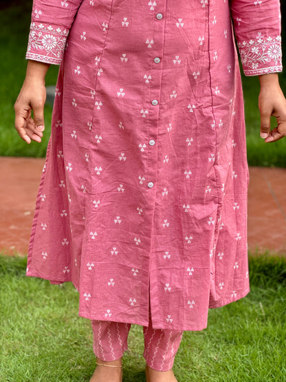 Pink Ikkat Cotton Kurti – Everyday Elegance - A1384