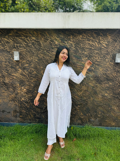 Elegant White Cotton Cord Set (M–3XL) – Simple & Classy Daily Wear - A1438