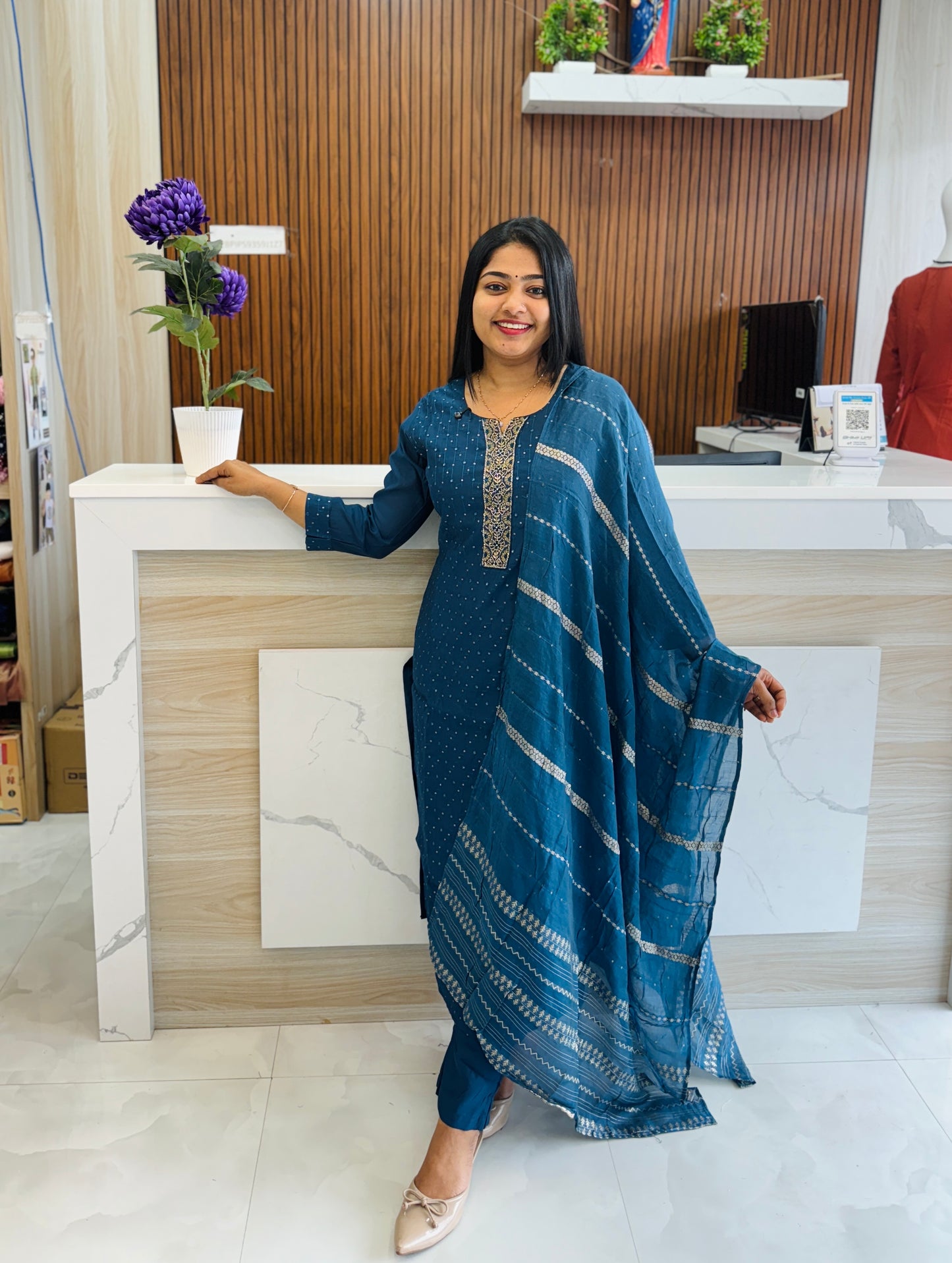 Festive Function Wear | Power Blue Three Piece Set A- 1561