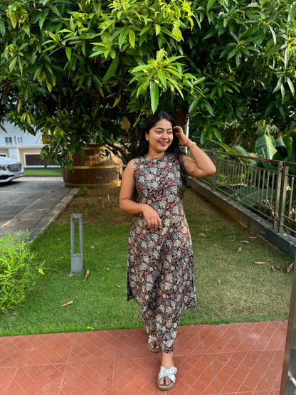 Brown Floral 2 piece Co-ord Set-A1041
