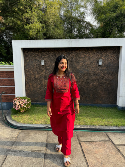 Elegant Red 2 piece Co-ord Set-A1042