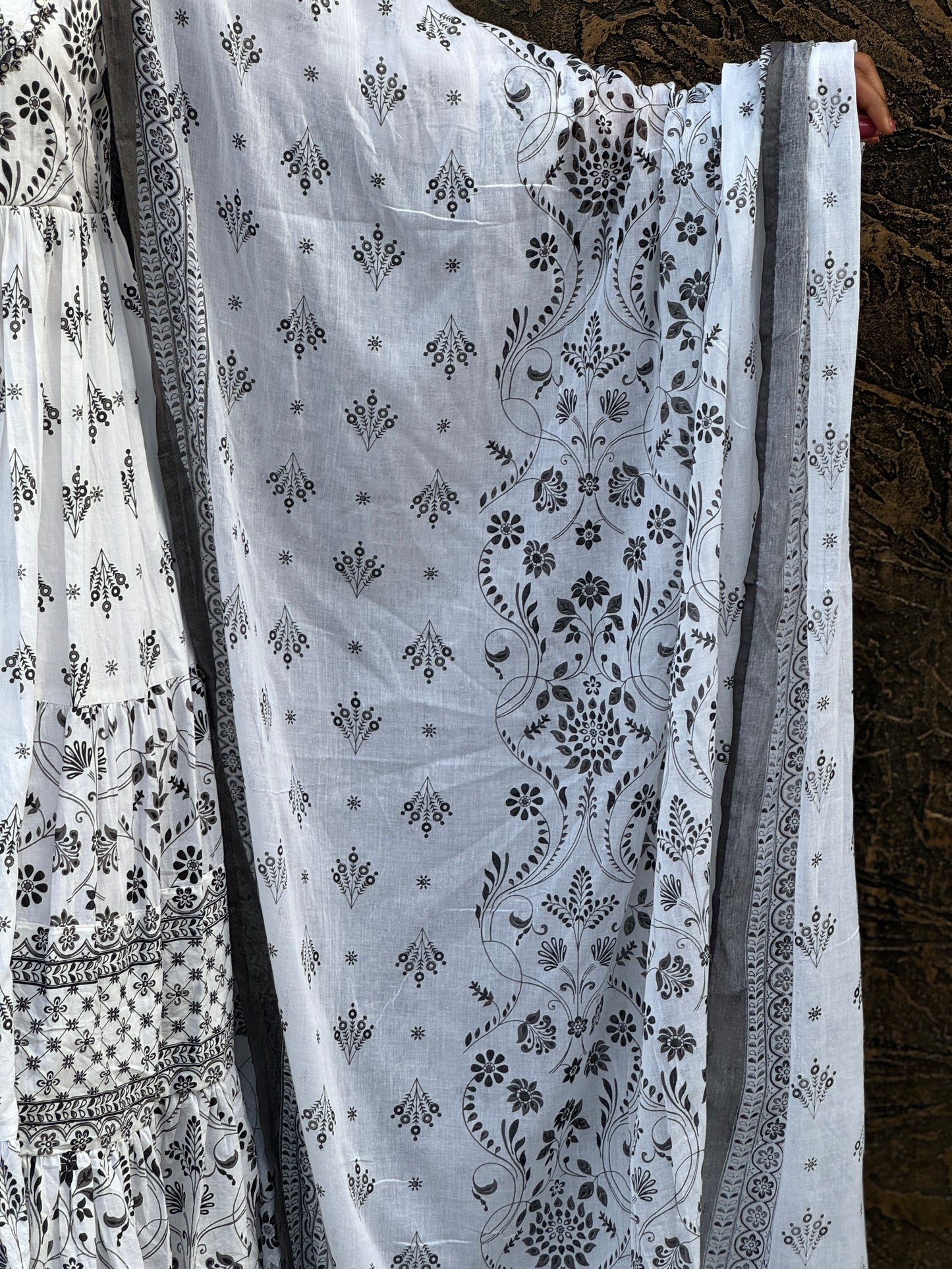 White Cotton Anarkali 3 piece Salwar Set - A1038