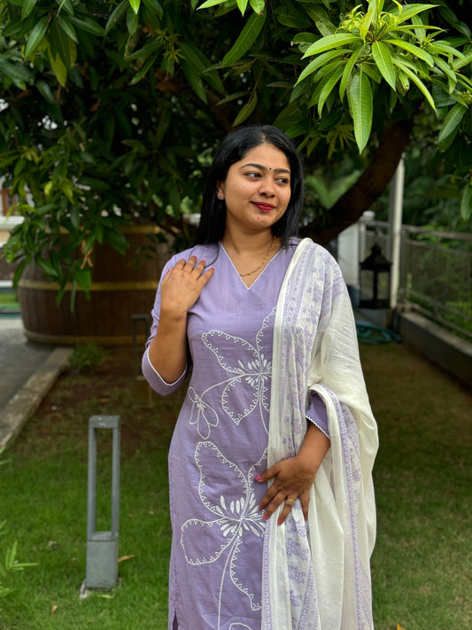 Lavender Pure Cotton 3 Piece Salwar Suit - A1040