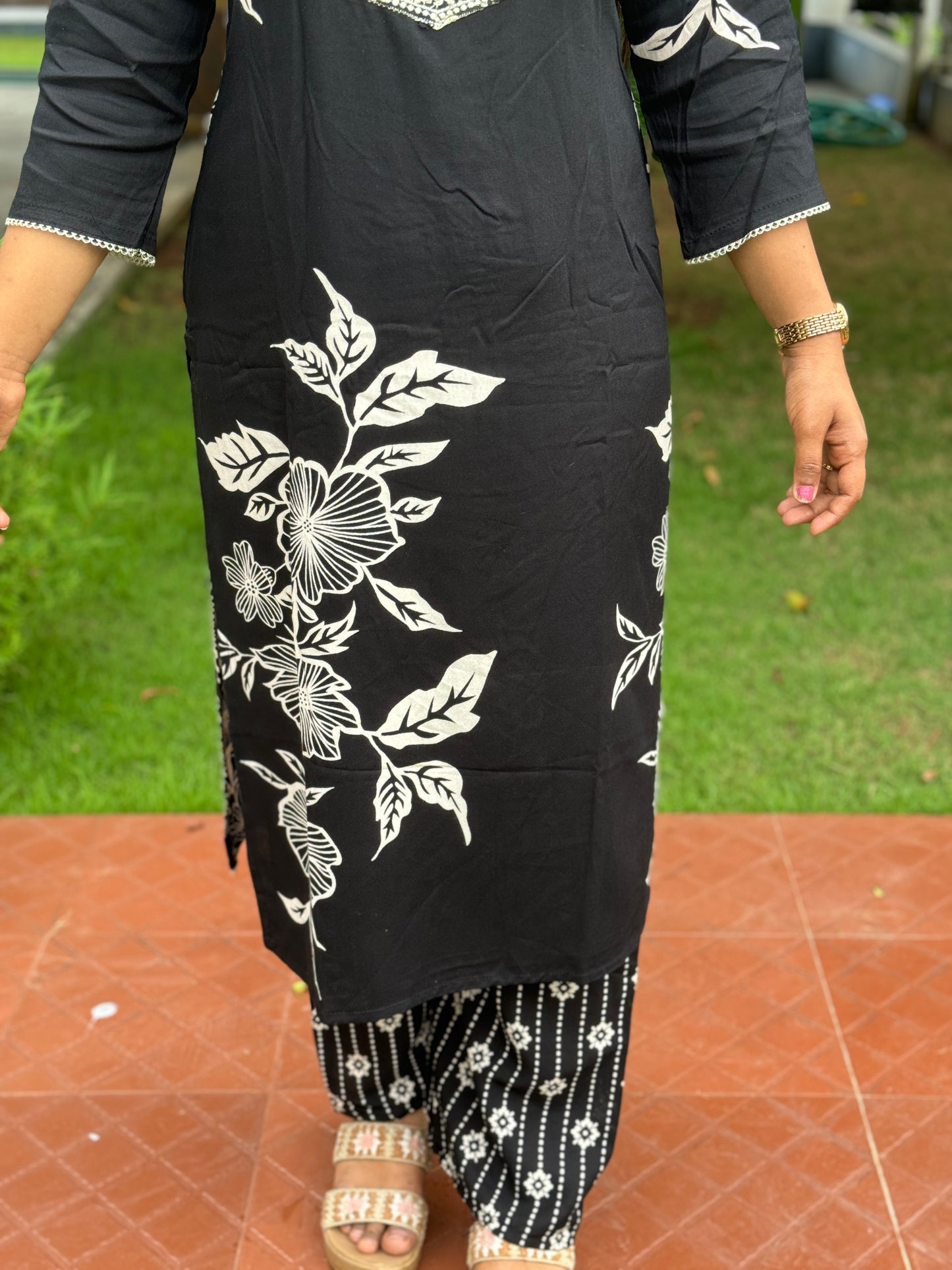 Black and white Pure Cotton 3 Piece Salwar Suit - A1036